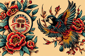 create any design in traditional tattoo or old school style