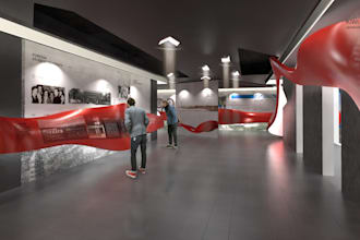 do 3d cgi museum interior design, exhibition with art gallery space