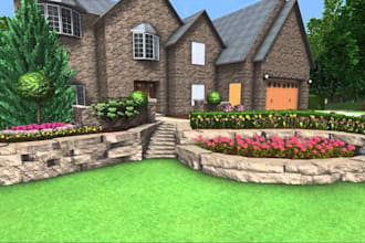 render 3d realistic jim house 3d backyard landscape design frontyard garden