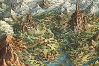 create a festival map illustration, fantasy map, city map