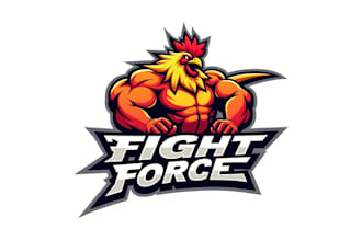 do rooster muscle arm fighting sports mascot logo