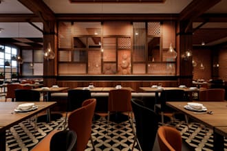 remodel 3d mediterranean restaurant,interior scene,coffee bar,rattan chair,rhino