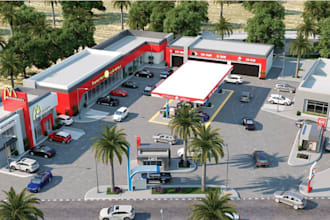 modern petrol station design ,shop, mall ,gas station,strip malls, factory,trank