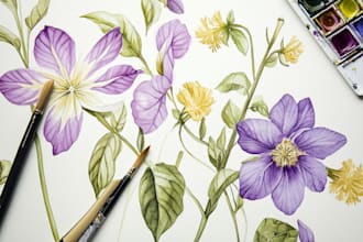 draw botanical illustrations of flowers, plants, fruits