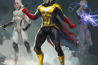 create concept art superhero character design for comics