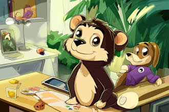 draw your idea with my animal cartoon style