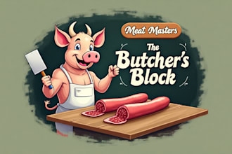 do wonderful meat shop mascot logo design with business