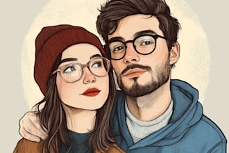 draw lovely disney cartoon couple portrai