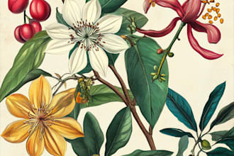 design craft a beautiful botanical or  plants, fruits, flowers, vegetables, herb