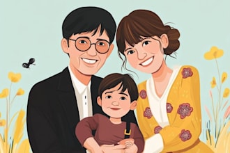 draw family portrait realistic painting in any style