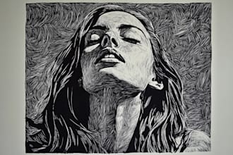 draw a custom portrait in linocut style