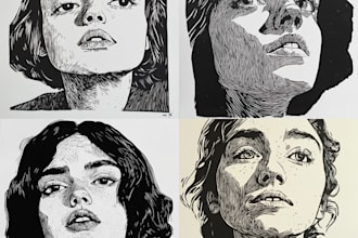 create a portrait drawing linocut based on your request