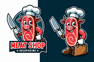 make meat shop mascot logo for you with new concept