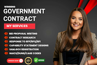 secure a government contract, bid proposal,  buisness plan,grants rfp, rfq,rfi