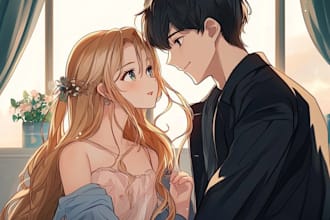 draw anime couple illustration in my anime manga style