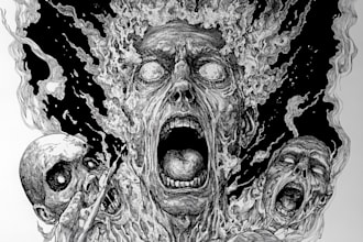 draw a detailed dark art illustration for tshirt, merch,