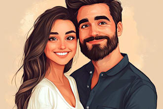 draw couple,family or group to cartoon portrait illustration
