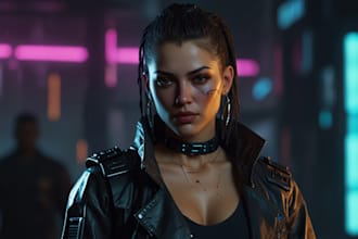 design cyberpunk and fantasy character splash art