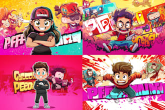 design and draw cartoon youtube banner or pfp logo