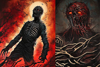 draw detailed dark art illustration metal album cover