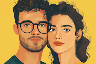 illustrate a romantic family couple portrait