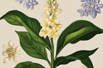 draw botanical illustration of plants and flowers