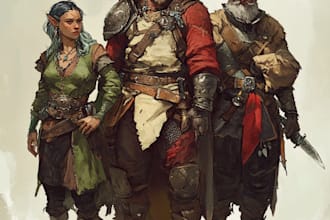 make a dnd party art and d and d character for you