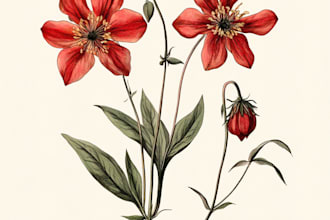 make botanical illustration, concept art, sketches for book