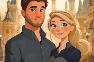 draw disney couple cartoon portrait