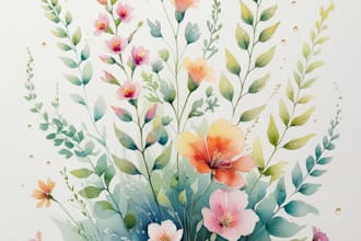 draw botanical watercolor illustration of plants and flowers