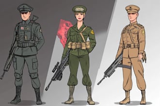 draw 2d game art military character design