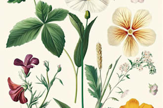 watercolor botanical illustrations of flowers and plants