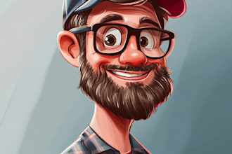 drawing a funny cartoon character, caricature, logo, portrait