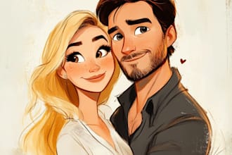 drawing a cartoon disney couple portrait