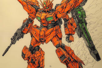 draw gundam, transformers, mecha robot in anime manga style