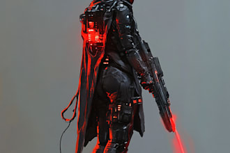 draw sci fi , cyberpunk , mecha, fantasy character design
