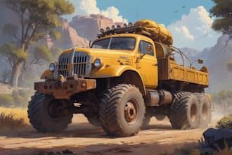 digital oil paintings vehicles and landscape