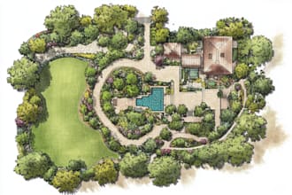 do 2d landscape, garden pool patio 2d rendering, backyard design