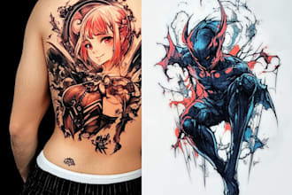 do custom tattoo design , anime , traditional or realistic