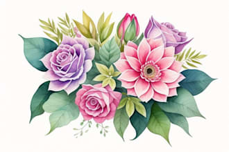 watercolor botanical illustrations of flowers and plants