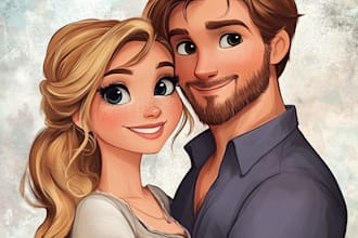 draw cartoon disney couple portrait