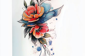 create a beautiful watercolor flowers tattoo design for you