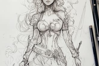 sketch character art, any race, dnd, rpg, mmorpg half body