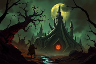 do sci fi horror and fantasy scene concept art illustration