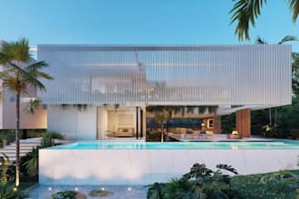 remodel exterior villa, facade exterior,poolside, terrace resort, ocean building
