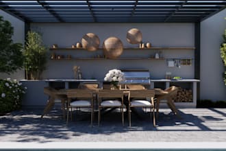 landscape design,front garden, outdoor space, backyard pool,porch, fire pit area