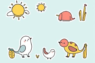 do cute doodle illustrations for stickers, website, icons