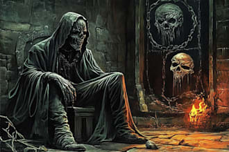 draw a detailed dark art illustration with engraving style