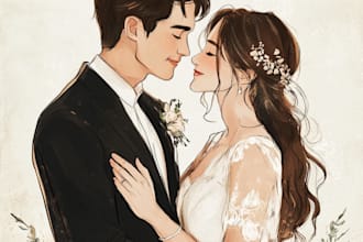 draw a cute couple and wedding portrait illustration