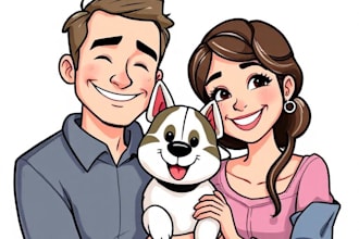 draw family portrait couple or pet in my cartoon disney